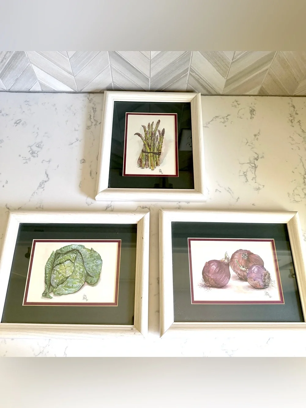 Vegetable Watercolor Art Prints Vintage Onion Asparagus Cabbage Framed Wall Art